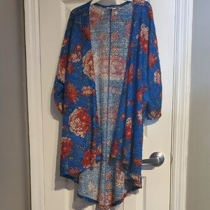 LuLaRoe Lindsay Floral Open-Front Cardigan - Blue and Red